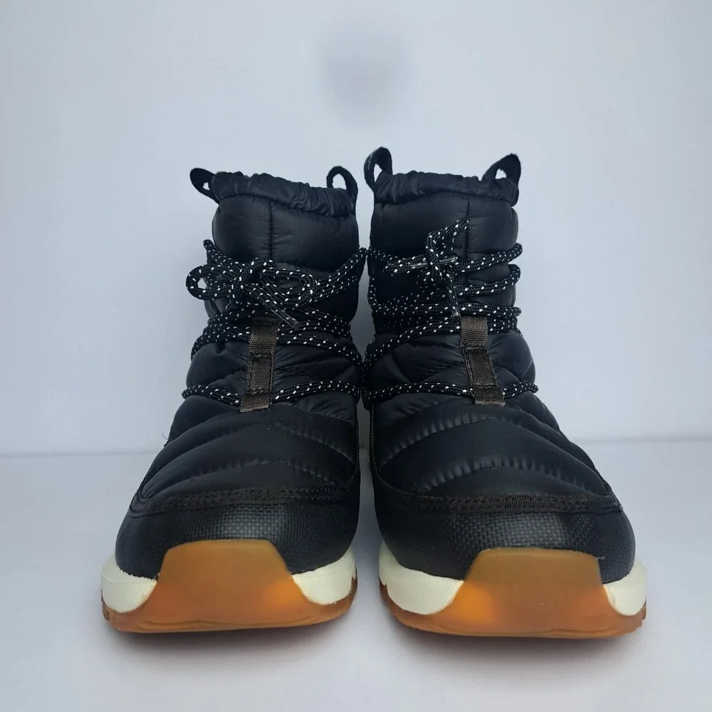 The North Face Thermoball Lace Up Boots Black White Womens Size 9 Snow Winter